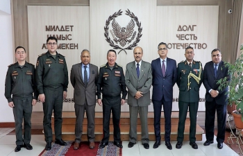 Call-on by Ambassador Arun K. Chatterjee on H.E. Lieutenant General Bekbolotov Baktybek, Minister of Defence of the Kyrgyz Republic, 7th March 2023